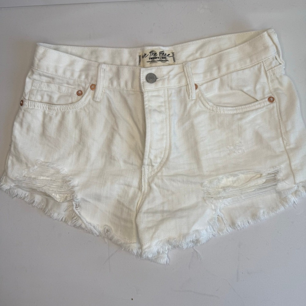 We‎ The Free White Distressed Denim Cutoff Shorts Size 26